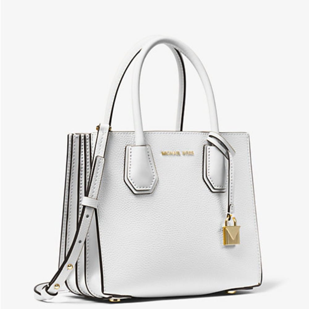 Michael Kors White Satchel with Structured Shape and Gold Hardware